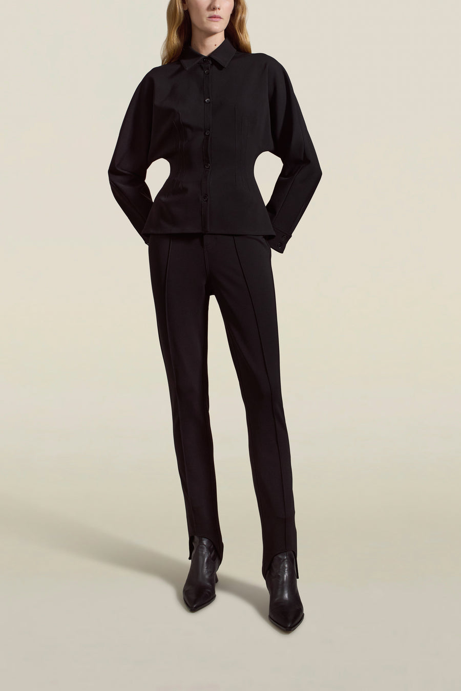 Agatha Shirt Jacket in Black Stretch-Knit Suiting