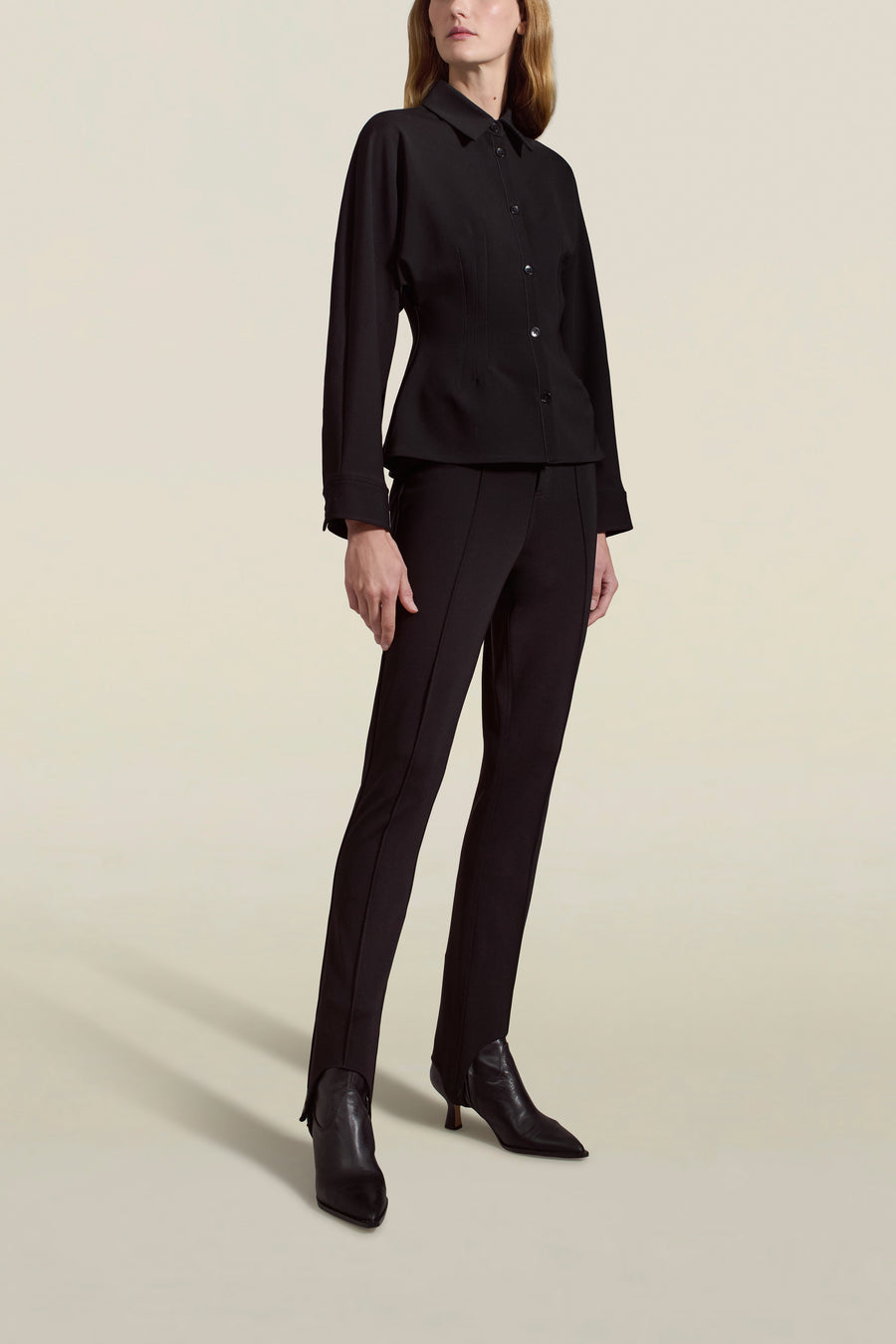 Agatha Shirt Jacket in Black Stretch-Knit Suiting