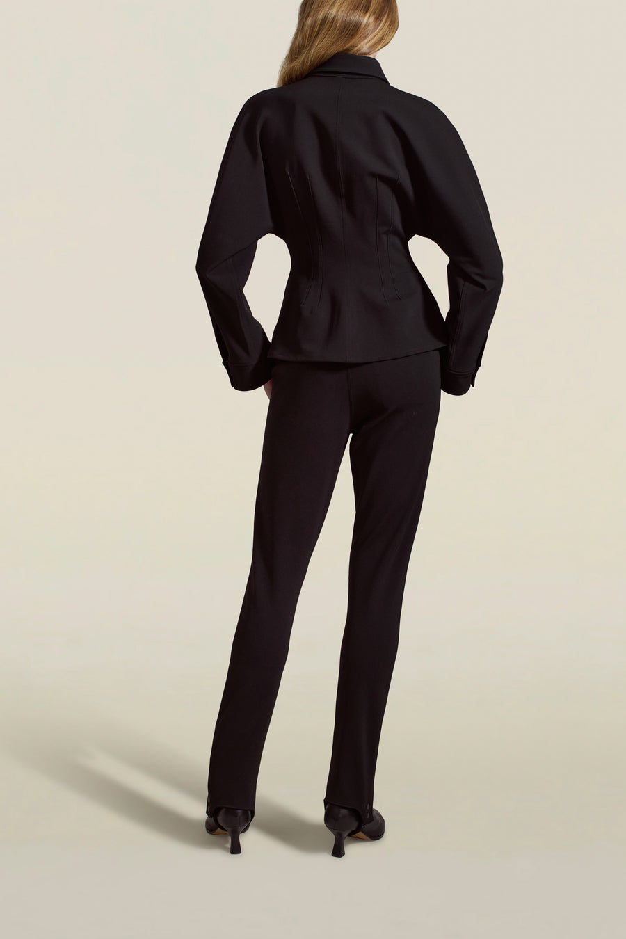 Agatha Shirt Jacket in Black Stretch-Knit Suiting