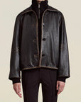 Remi Cropped Jacket in Black Distressed Leather