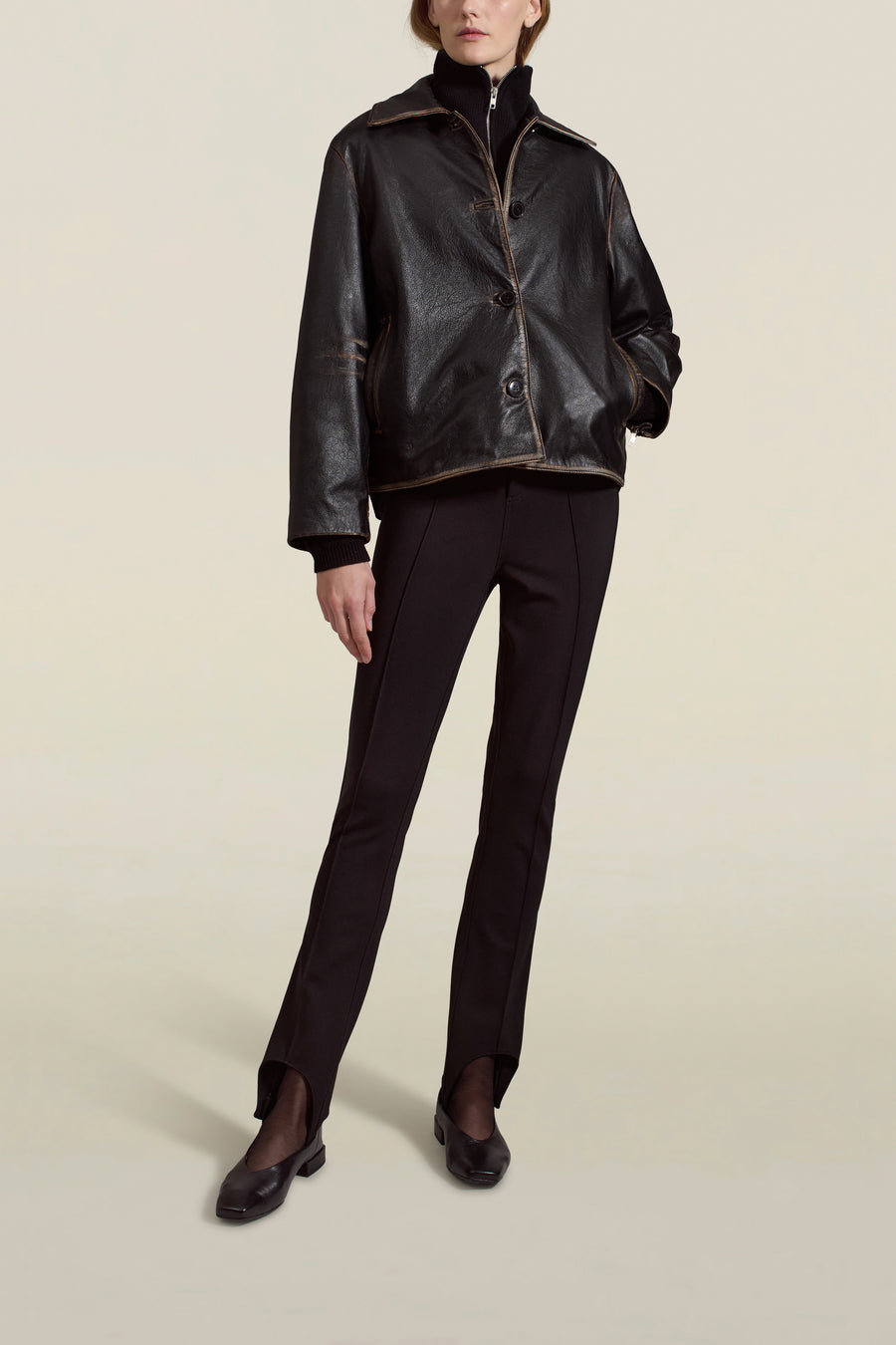 Remi Cropped Jacket in Black Distressed Leather