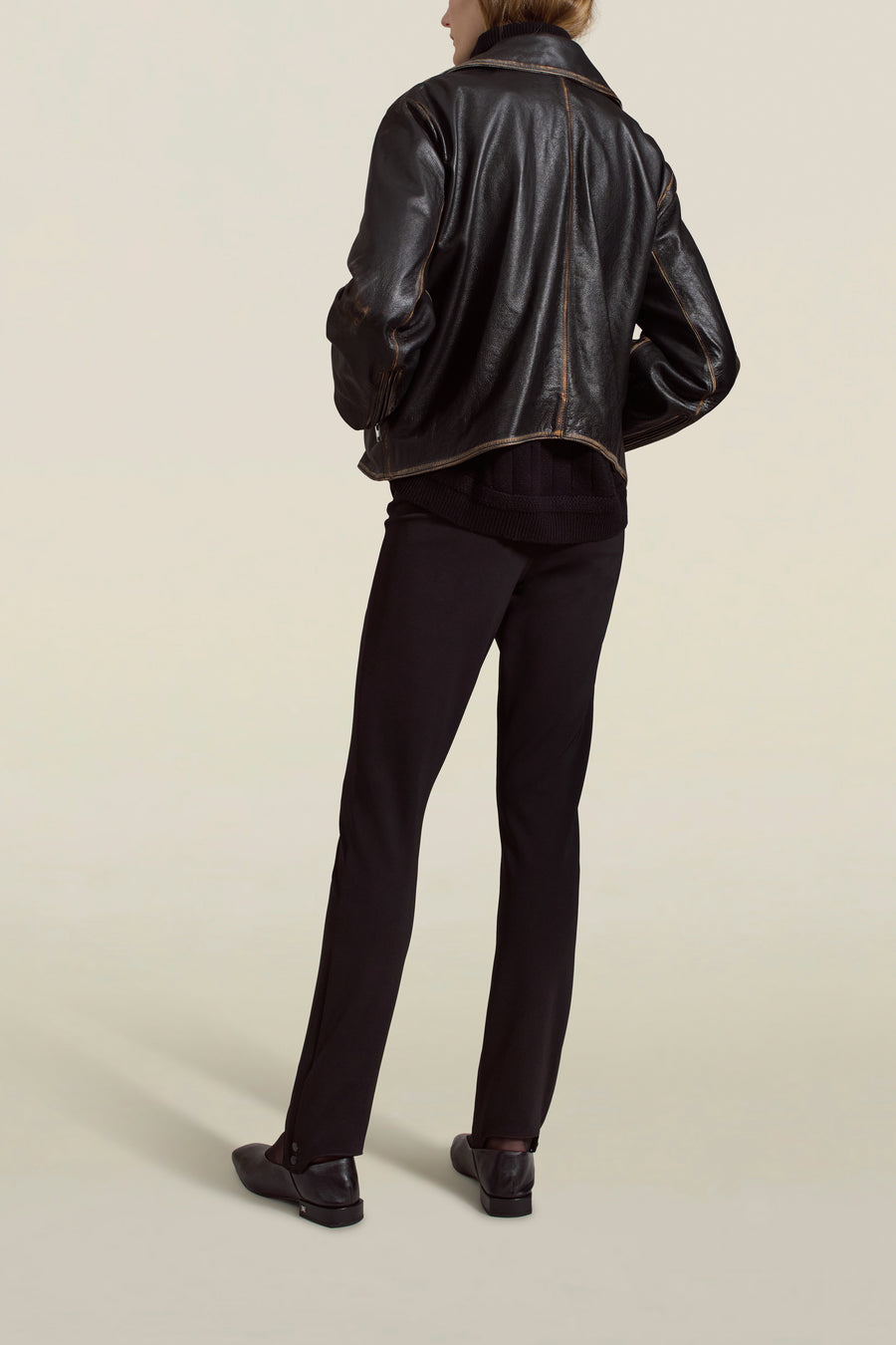 Remi Cropped Jacket in Black Distressed Leather