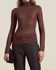 Lyra Sheer Turtleneck in Russet Viscose Blend