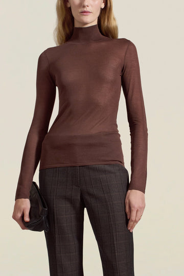 Lyra Sheer Turtleneck in Russet Viscose Blend