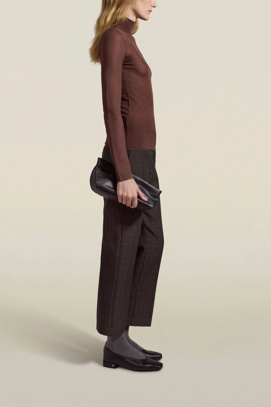 Lyra Sheer Turtleneck in Russet Viscose Blend