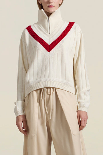 Josie Layered Sweater in Ivory/Red Cashmere Wool Blend