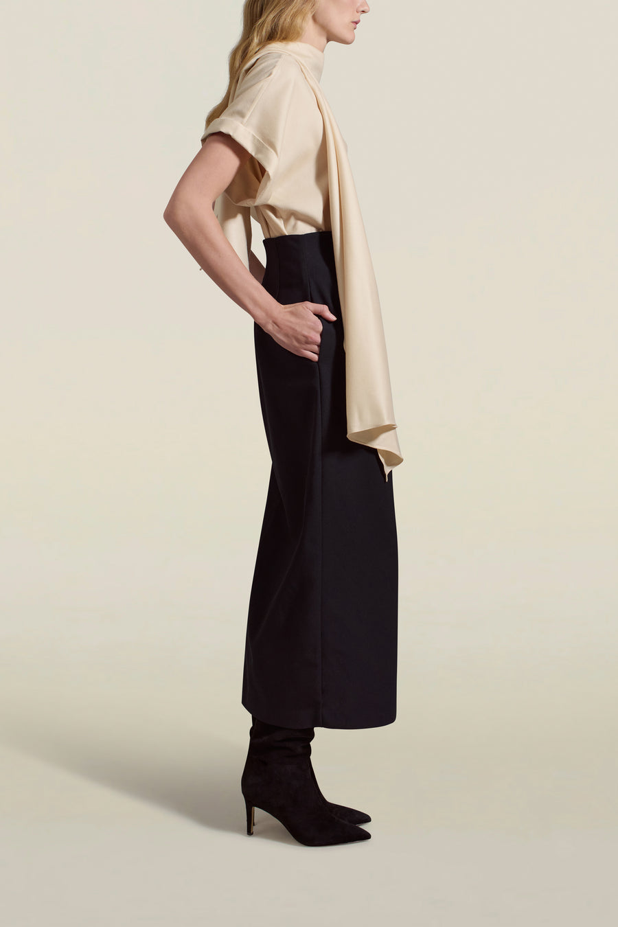 Andi Long Skirt in Black Sergeant Twill