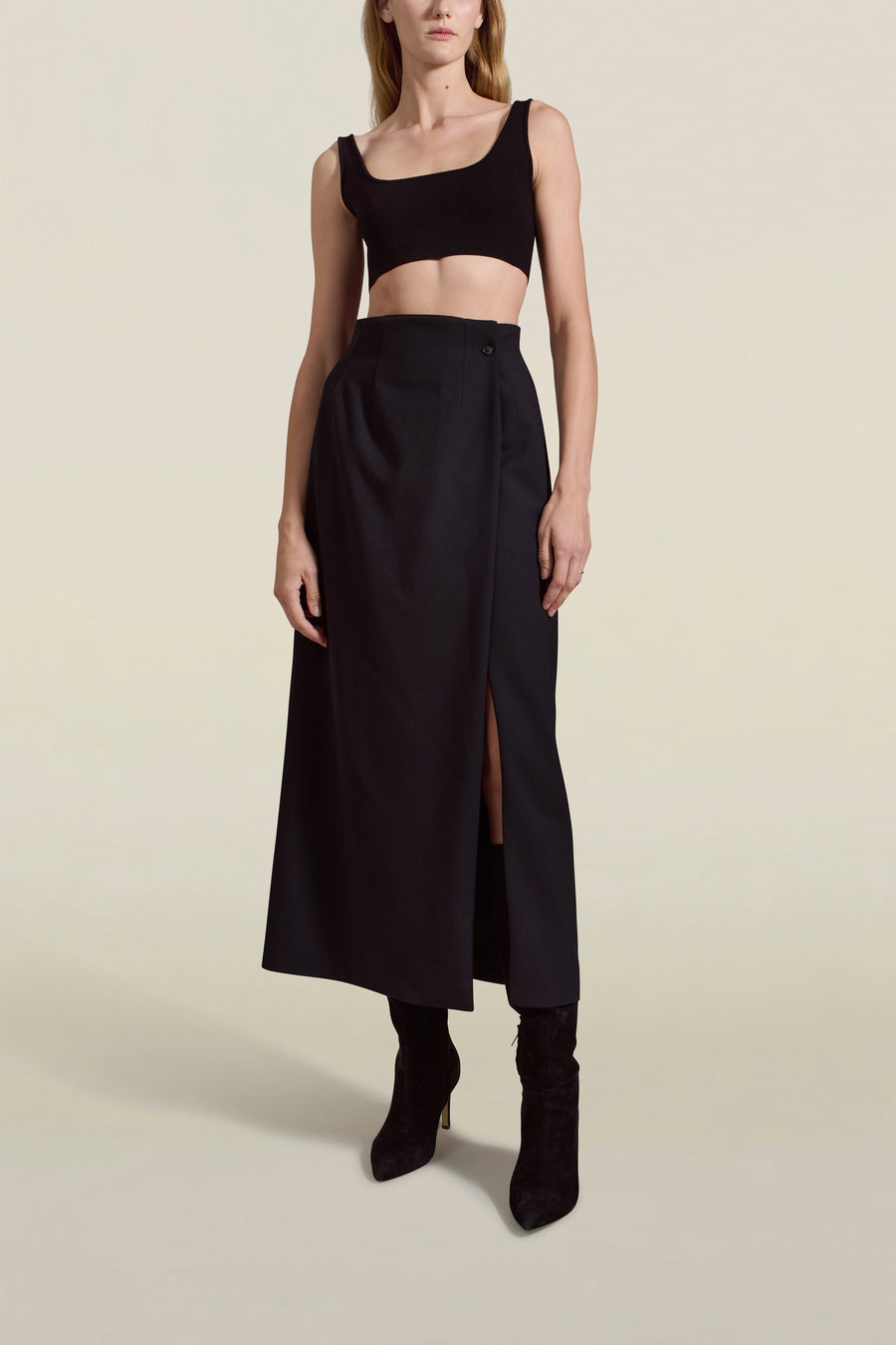 Andi Long Skirt in Black Sergeant Twill