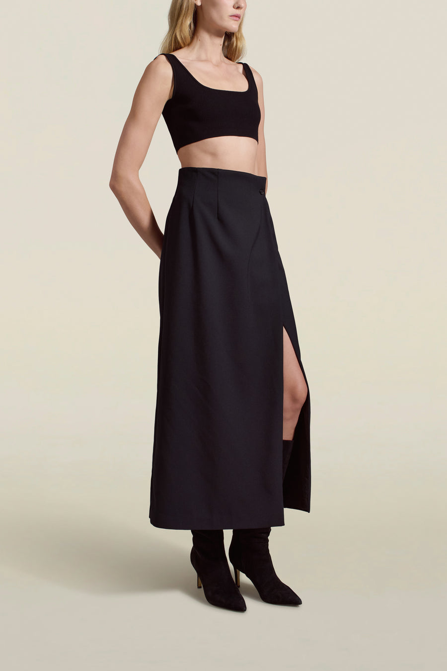 Andi Long Skirt in Black Sergeant Twill