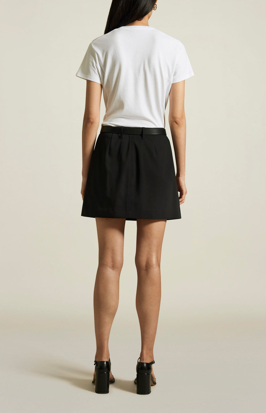 Knox Patch Pocket Mini Skirt in Black Stretch Suiting