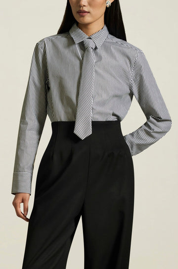 Beau Button Down in Black and White Stripe