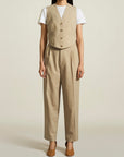 Bodice Suit Vest in Beige Pinstripe Tropical Wool