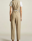 Bodice Suit Vest in Beige Pinstripe Tropical Wool