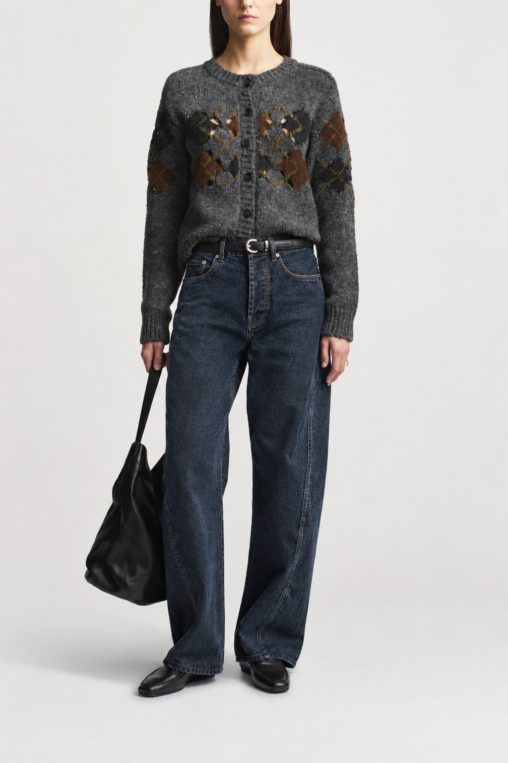 Callum Barrel Jean in Flocked Denim