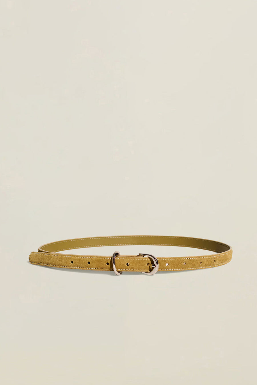 Bea Slim Belt in Khaki Calf Suede