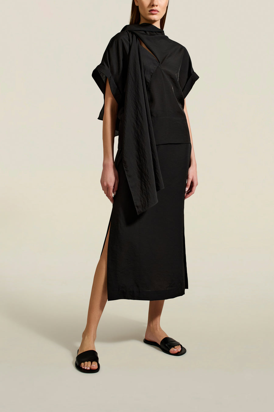 Iris Top in Black Viscose Voile