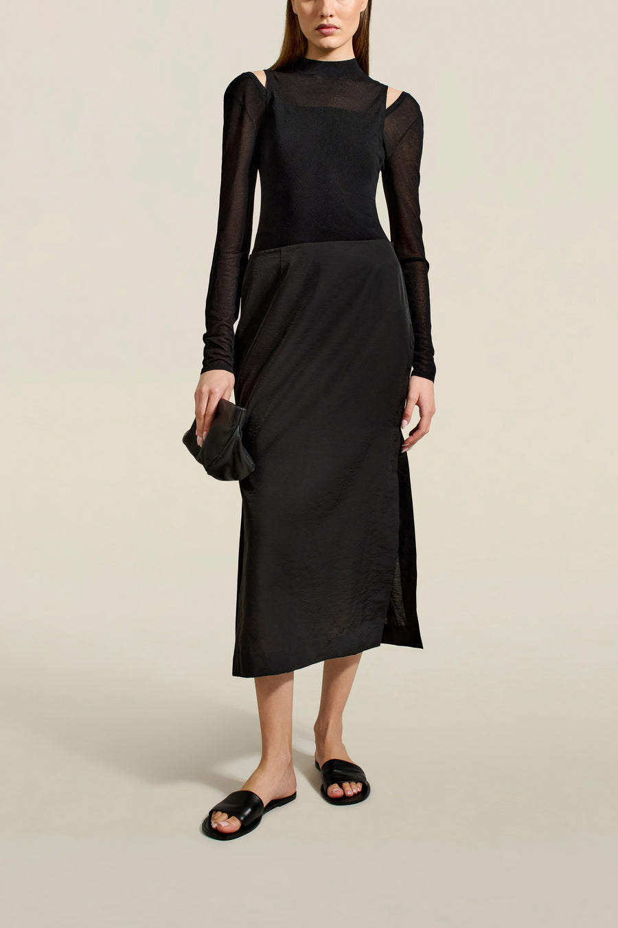 Forsyth Pencil Skirt in Black Viscose Voile