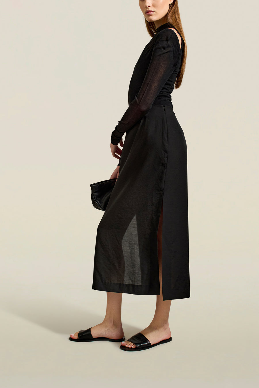 Forsyth Pencil Skirt in Black Viscose Voile