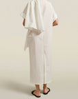 Myra Long Dress in White Techy Cotton Nylon