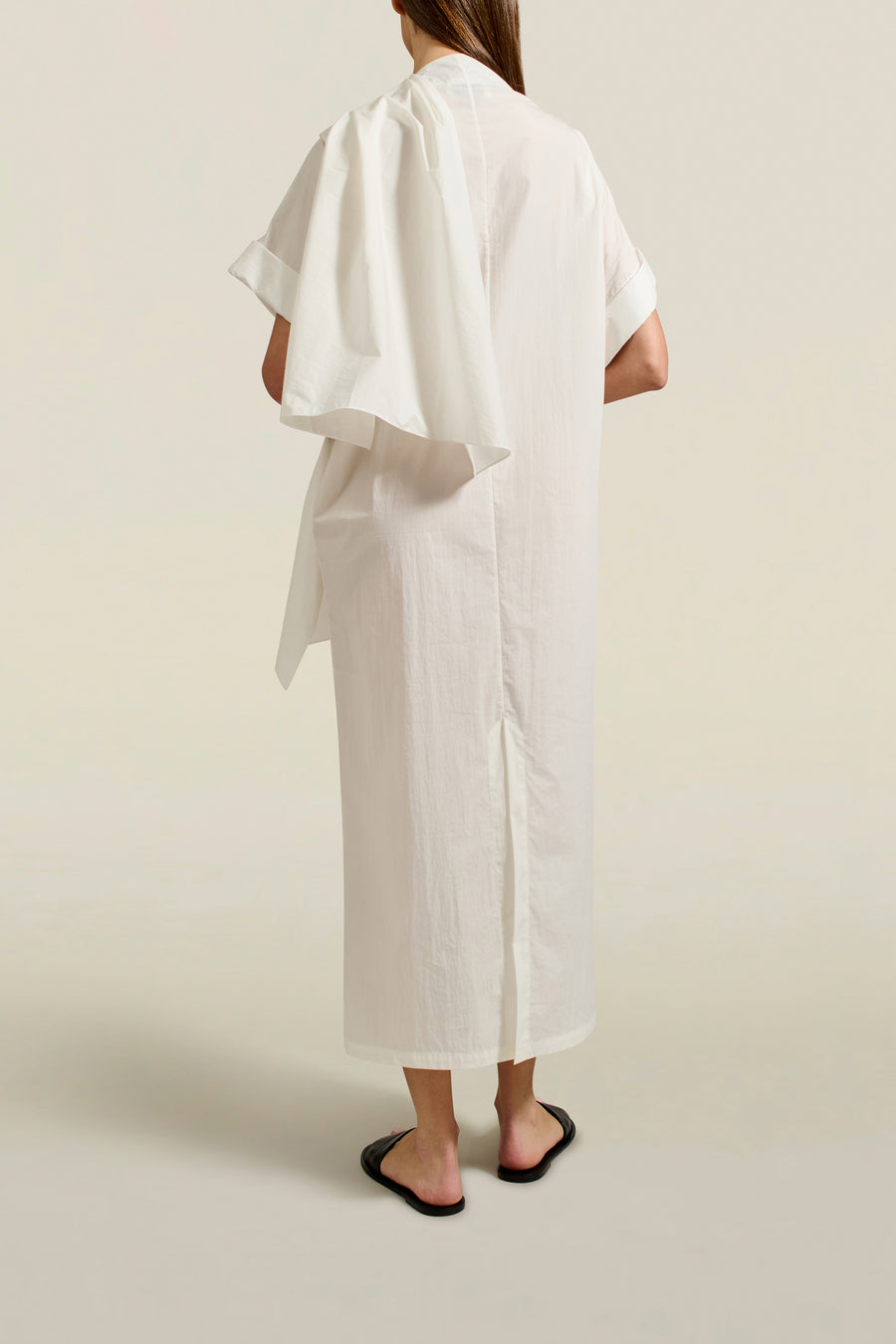 Myra Long Dress in White Techy Cotton Nylon