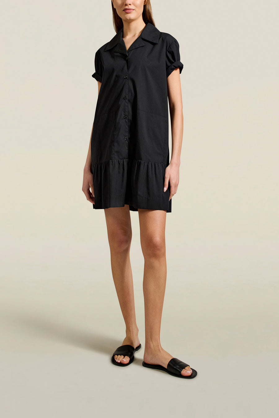 Mari Mini Dress in Black Techy Cotton Nylon