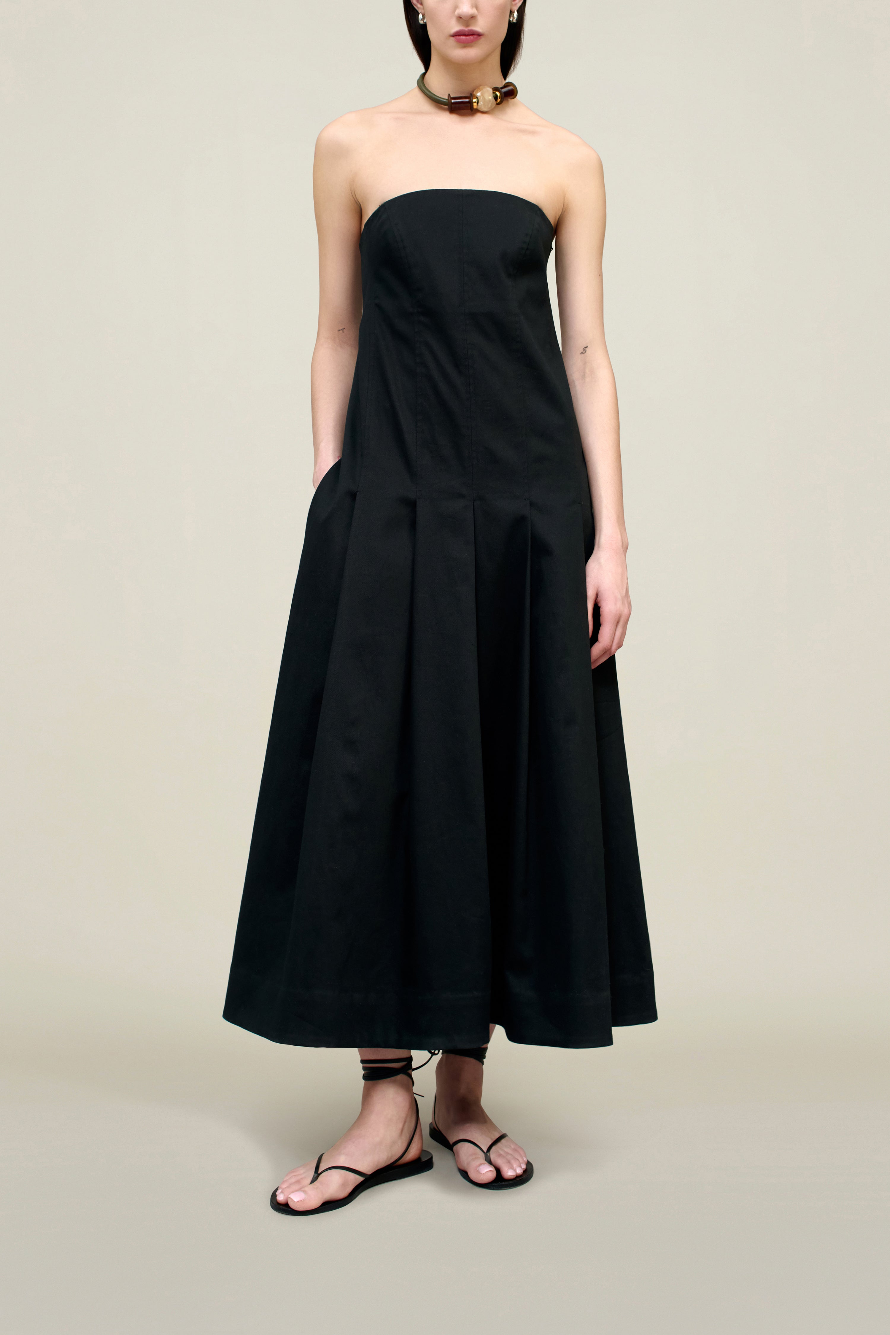 Maeve Pleated Dress in Cotton Twill