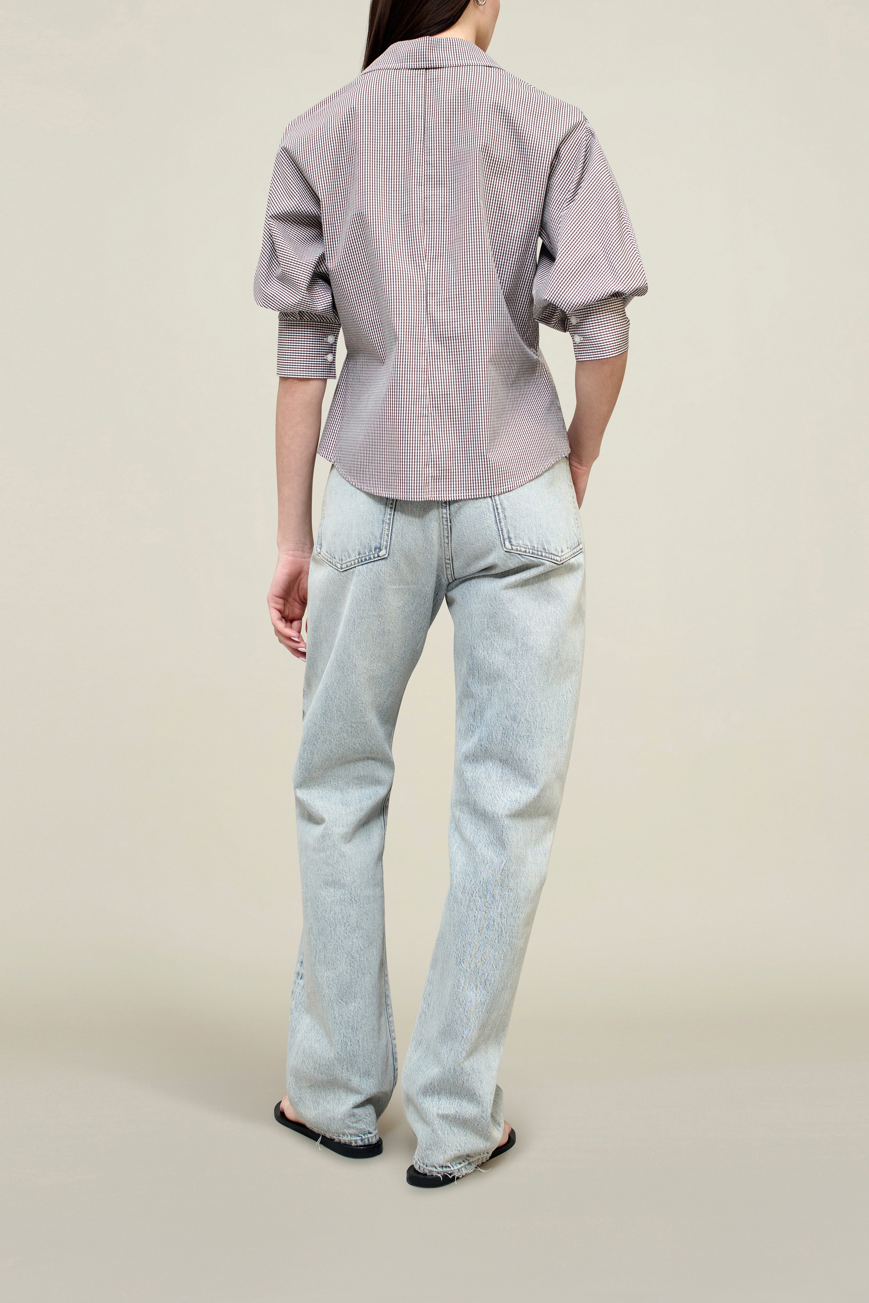 Colette 3/4 Sleeve Button Down in Poplin Gingham