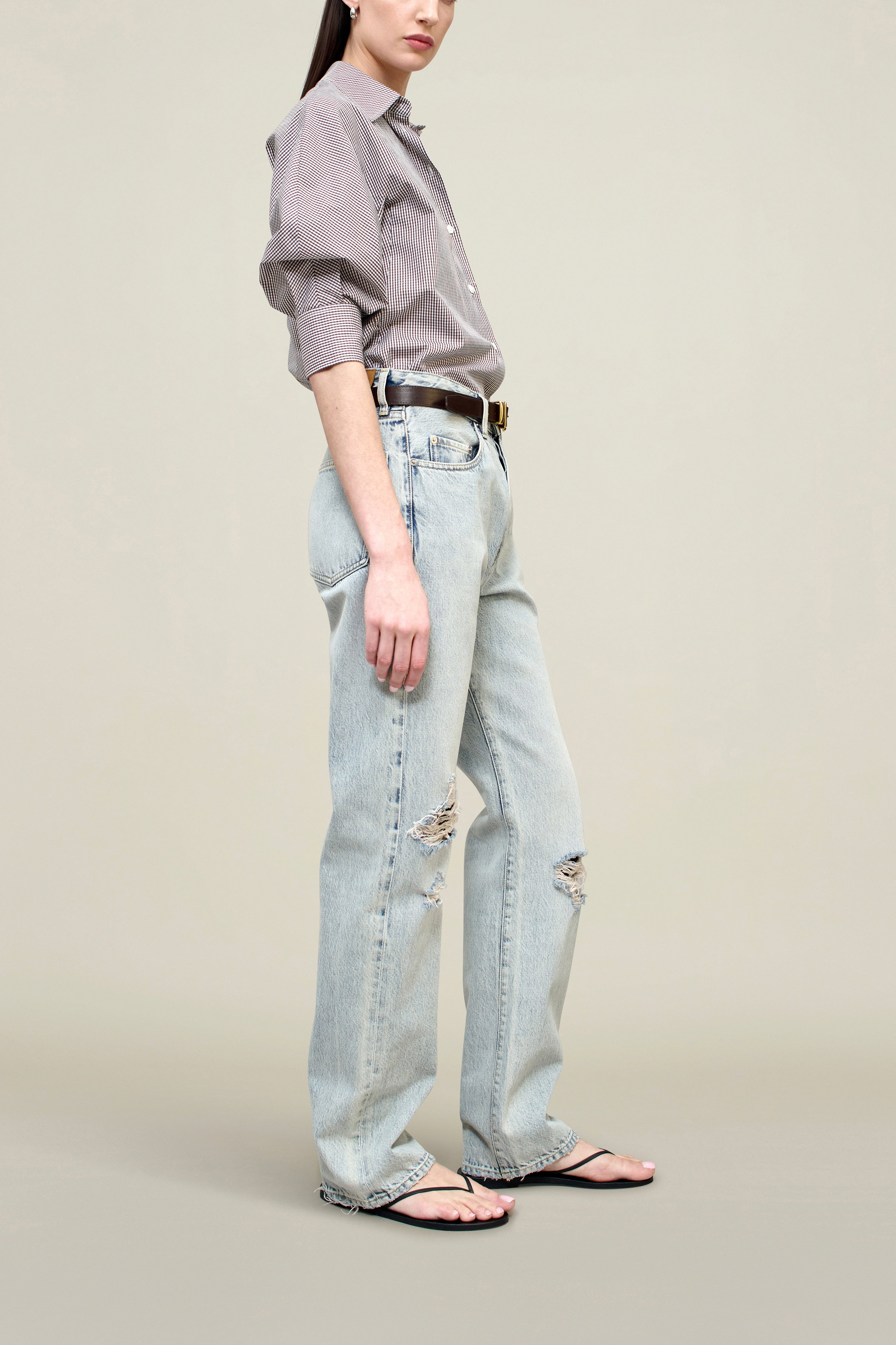 Colette 3/4 Sleeve Button Down in Poplin Gingham