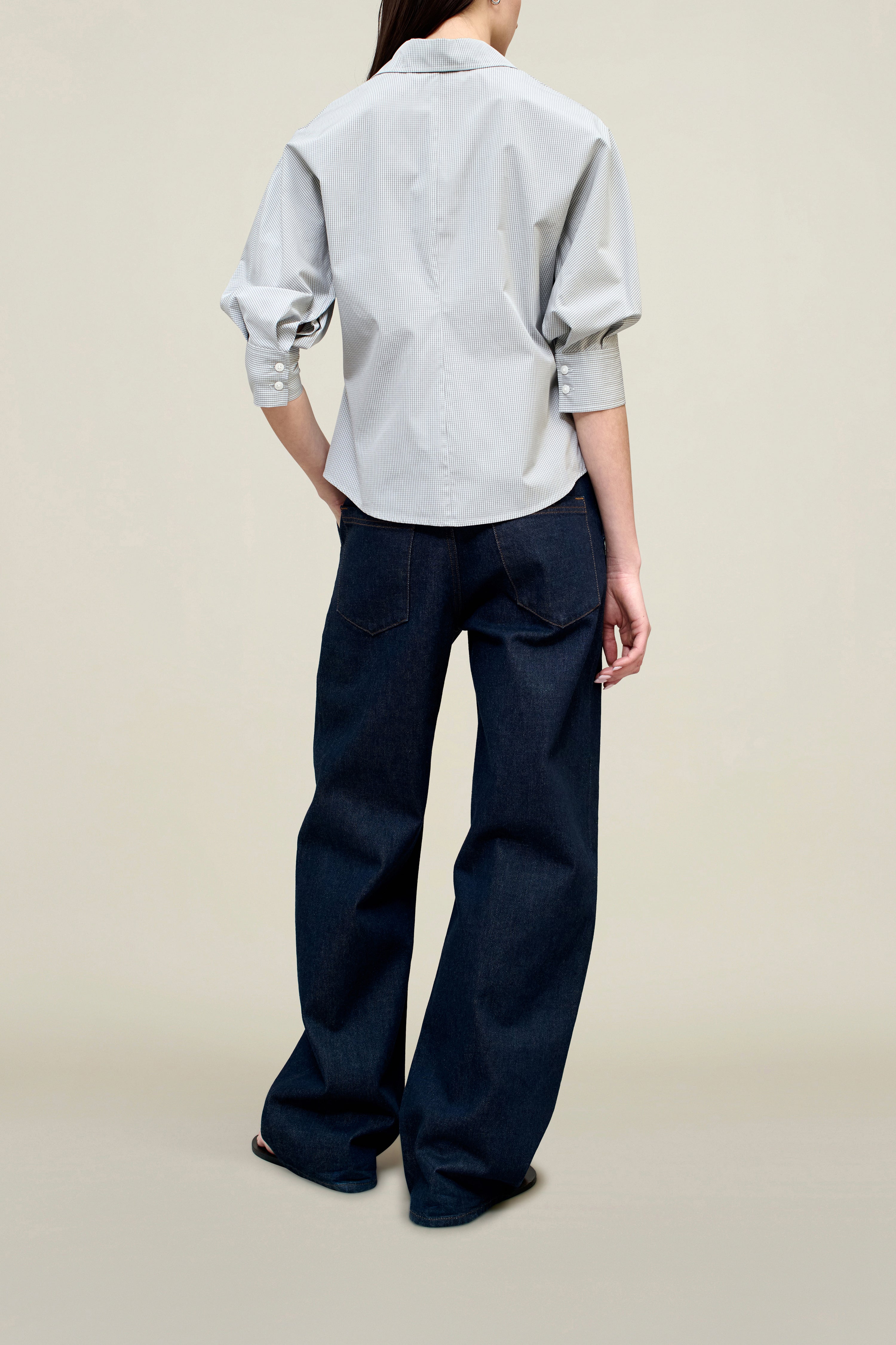 Colette 3/4 Sleeve Button Down in Poplin Gingham