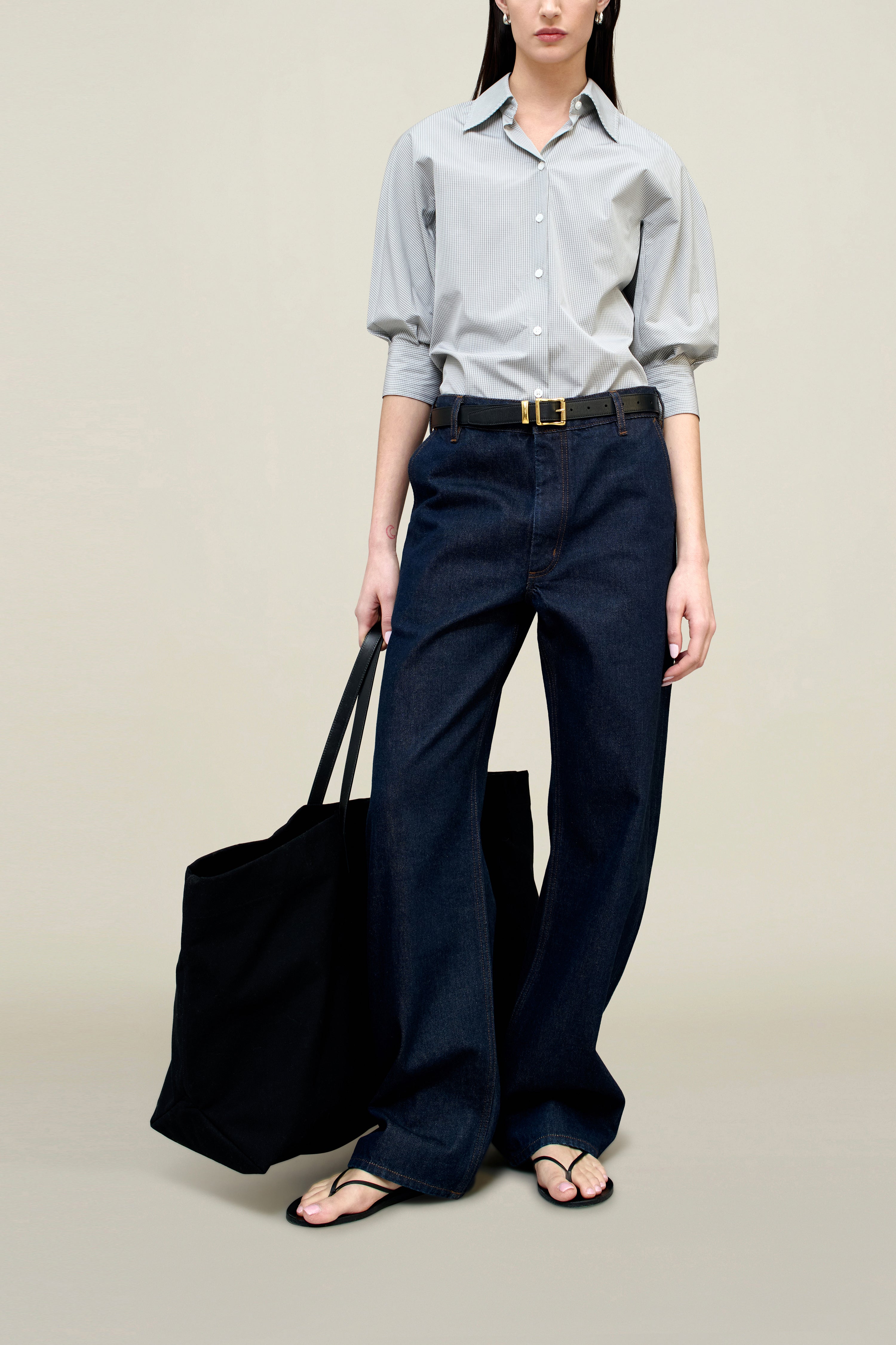 Colette 3/4 Sleeve Button Down in Poplin Gingham