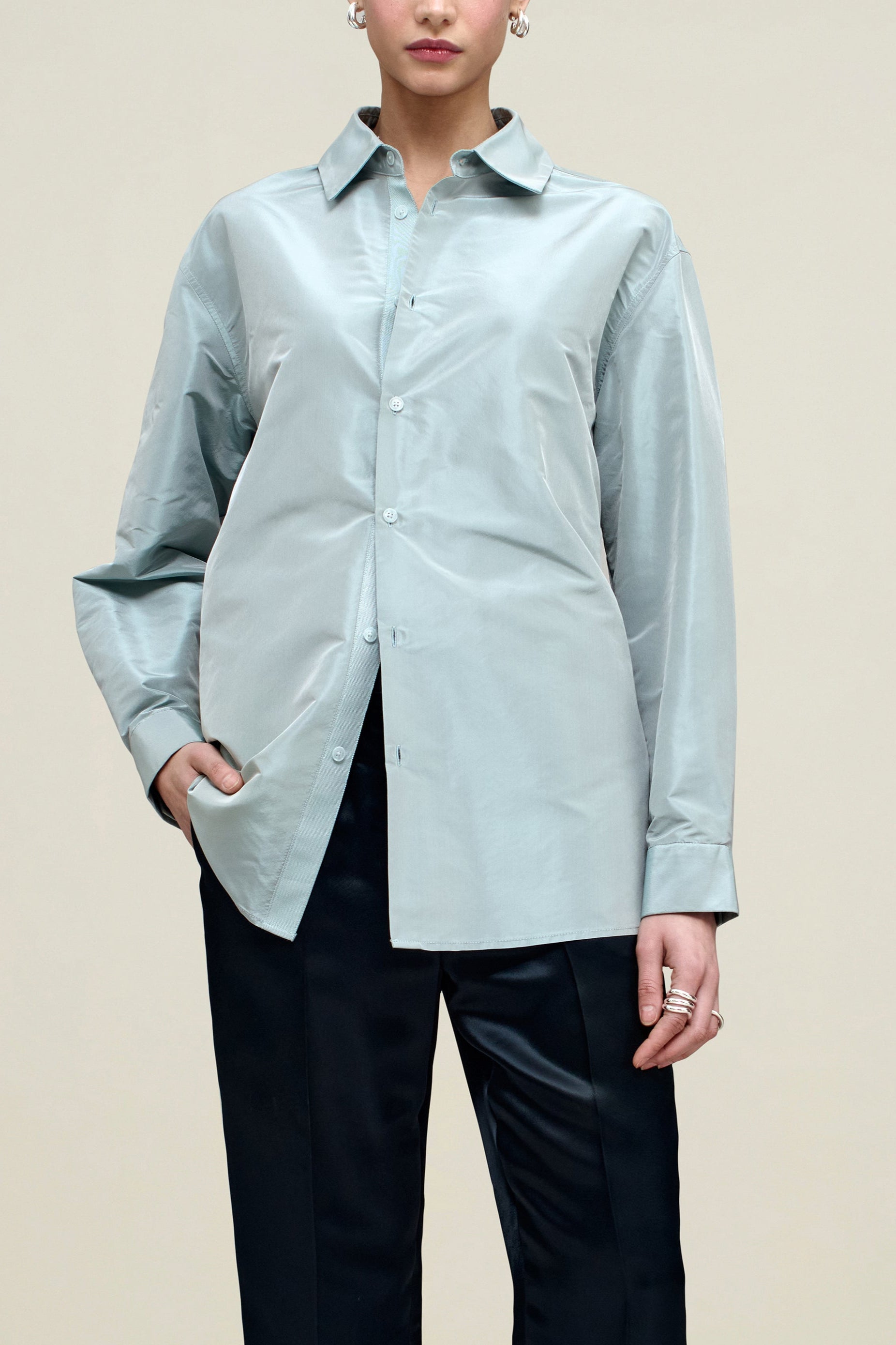 Signature Button Down in Silk Taffeta