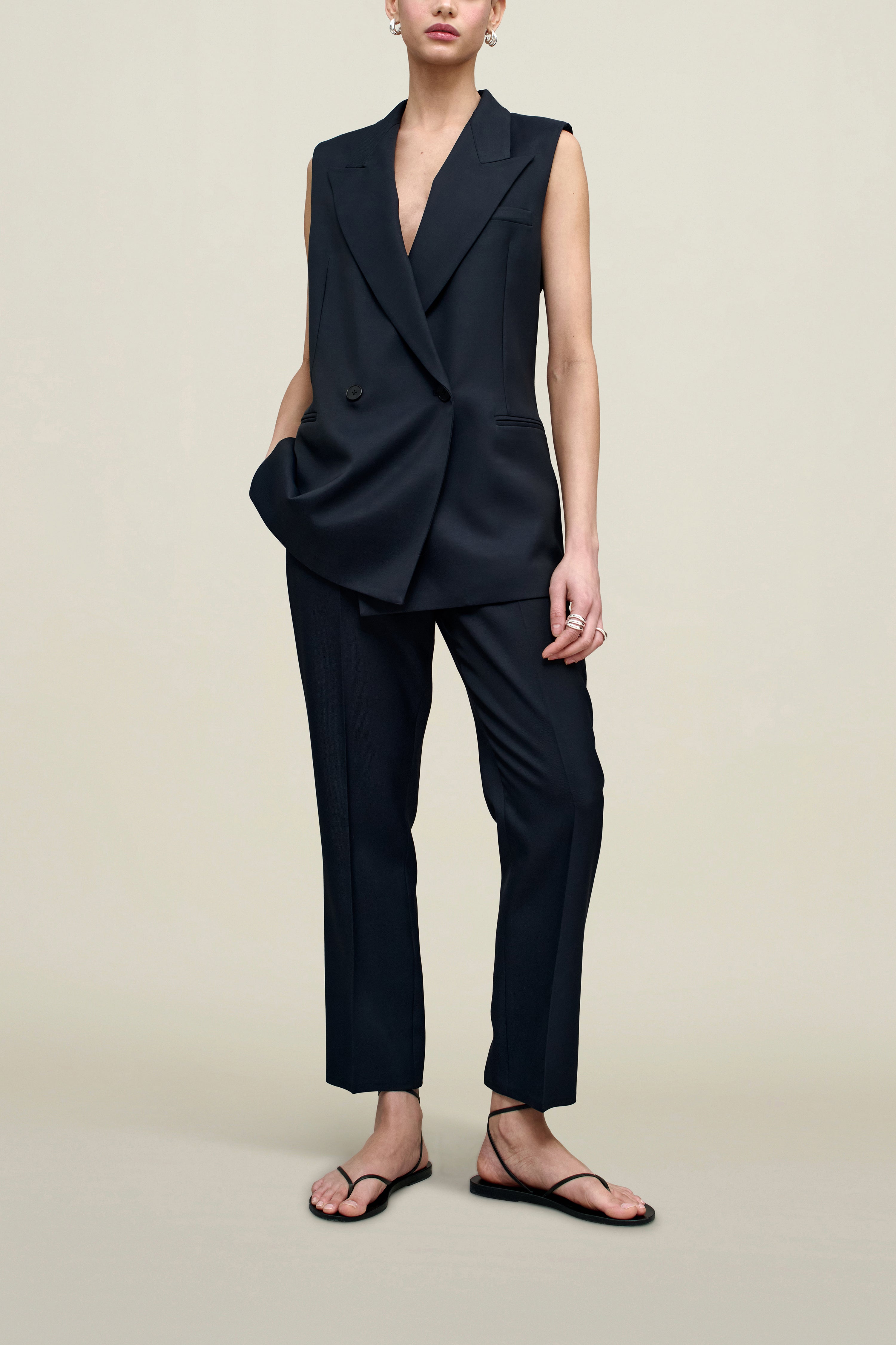 Deon Sleeveless Blazer in Grampian Twill