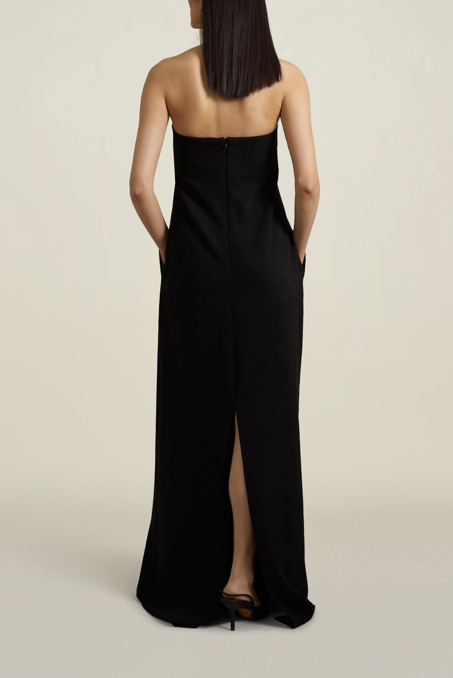 Petra Strapless Gown in Heavy Suiting