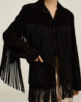 Georgia Fringe Jacket in Black Calfskin