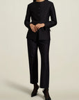 Nora Tuxedo Trouser in Navy Silk Wool Twill