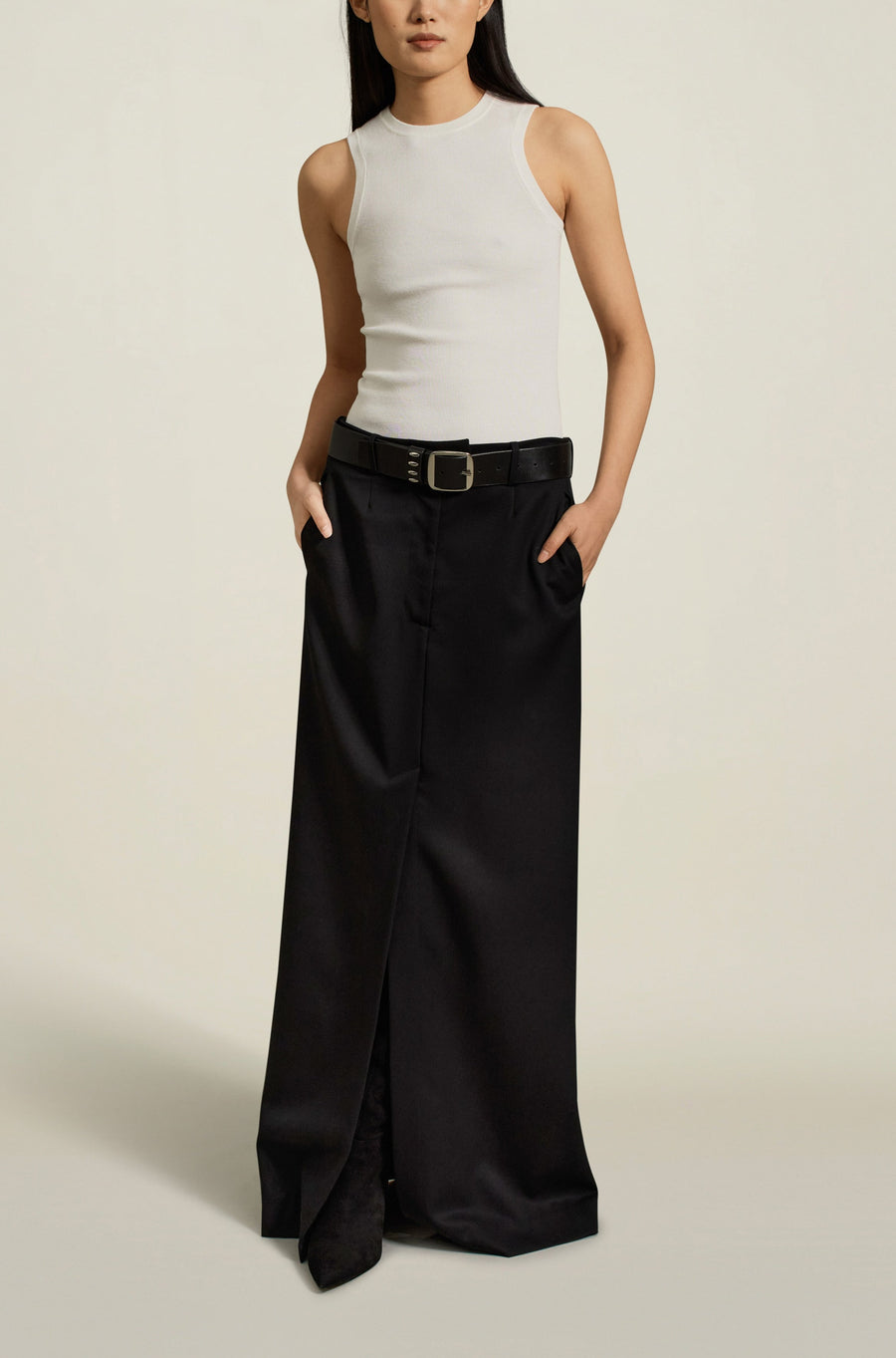 Cleo Trouser Skirt in Black Tropical Wool