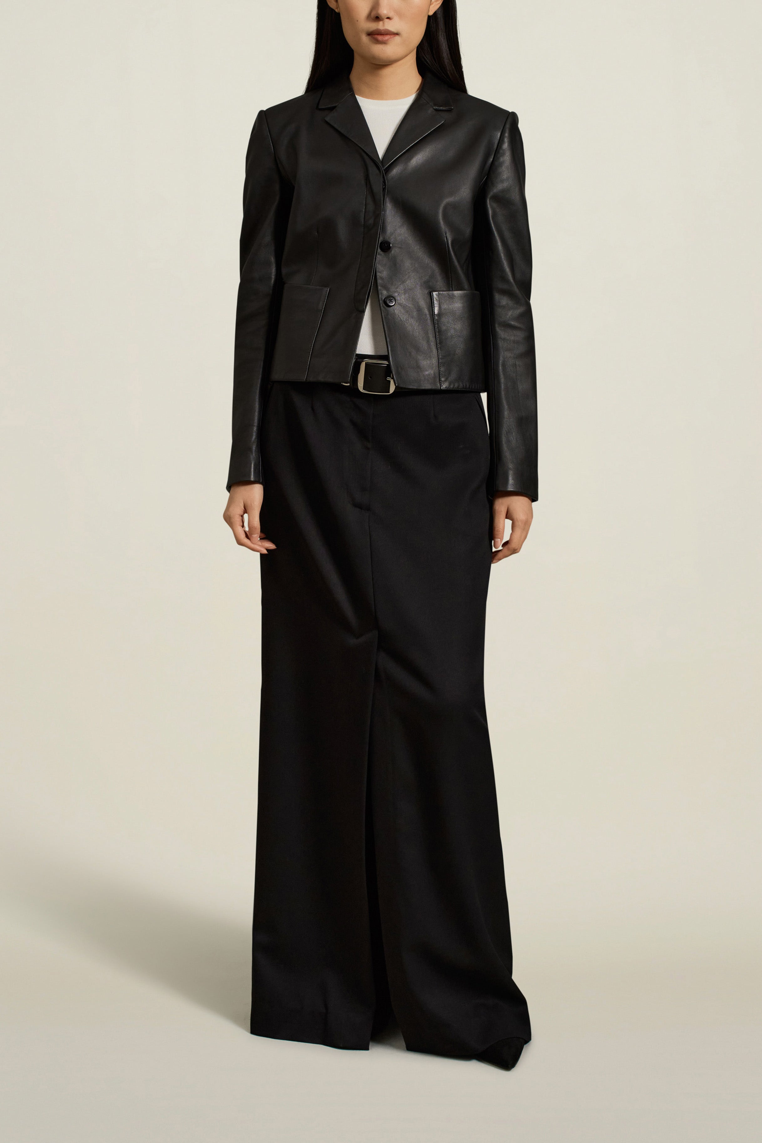 Sloane Shrunken Blazer in Black Leather
