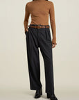 Houghton Pleated Trouser in Charcoal Pinstripe