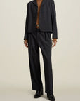 Houghton Pleated Trouser in Charcoal Pinstripe