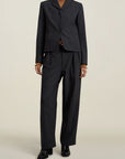 Houghton Pleated Trouser in Charcoal Pinstripe