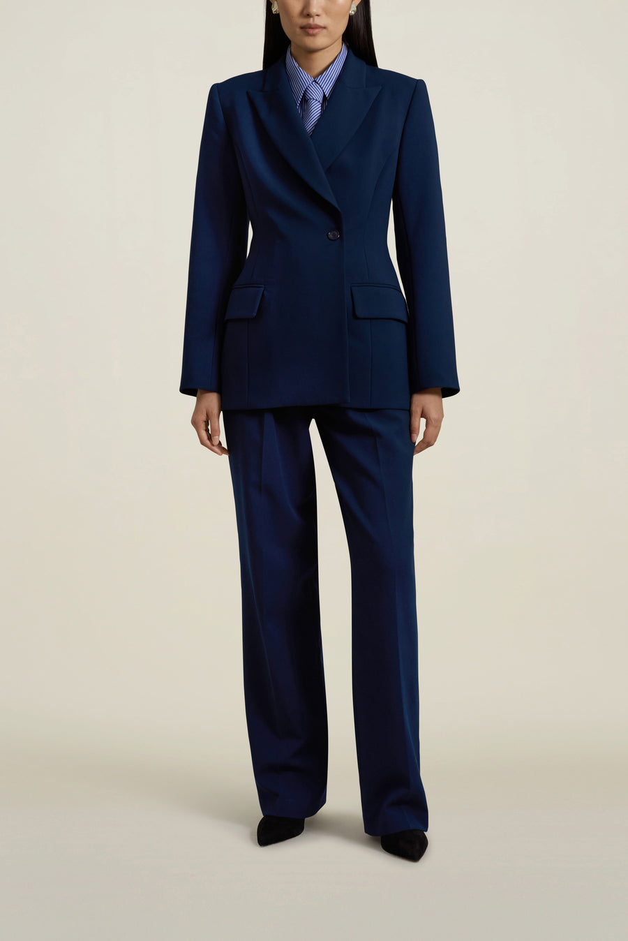  Le Suit Women's Jacket/Pant Suit, Indigo, 6 : Clothing