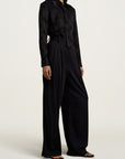 Deep Pocket Wide Leg Trouser in Black Sporty Suiting