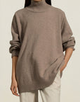 Funnel Neck Pullover in Fossil Recycled Cashmere