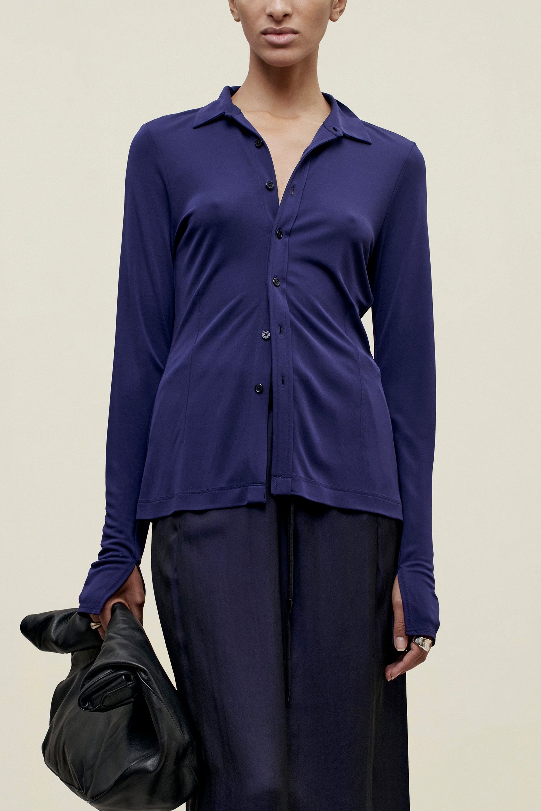 Frankie Button Down in Matte Jersey