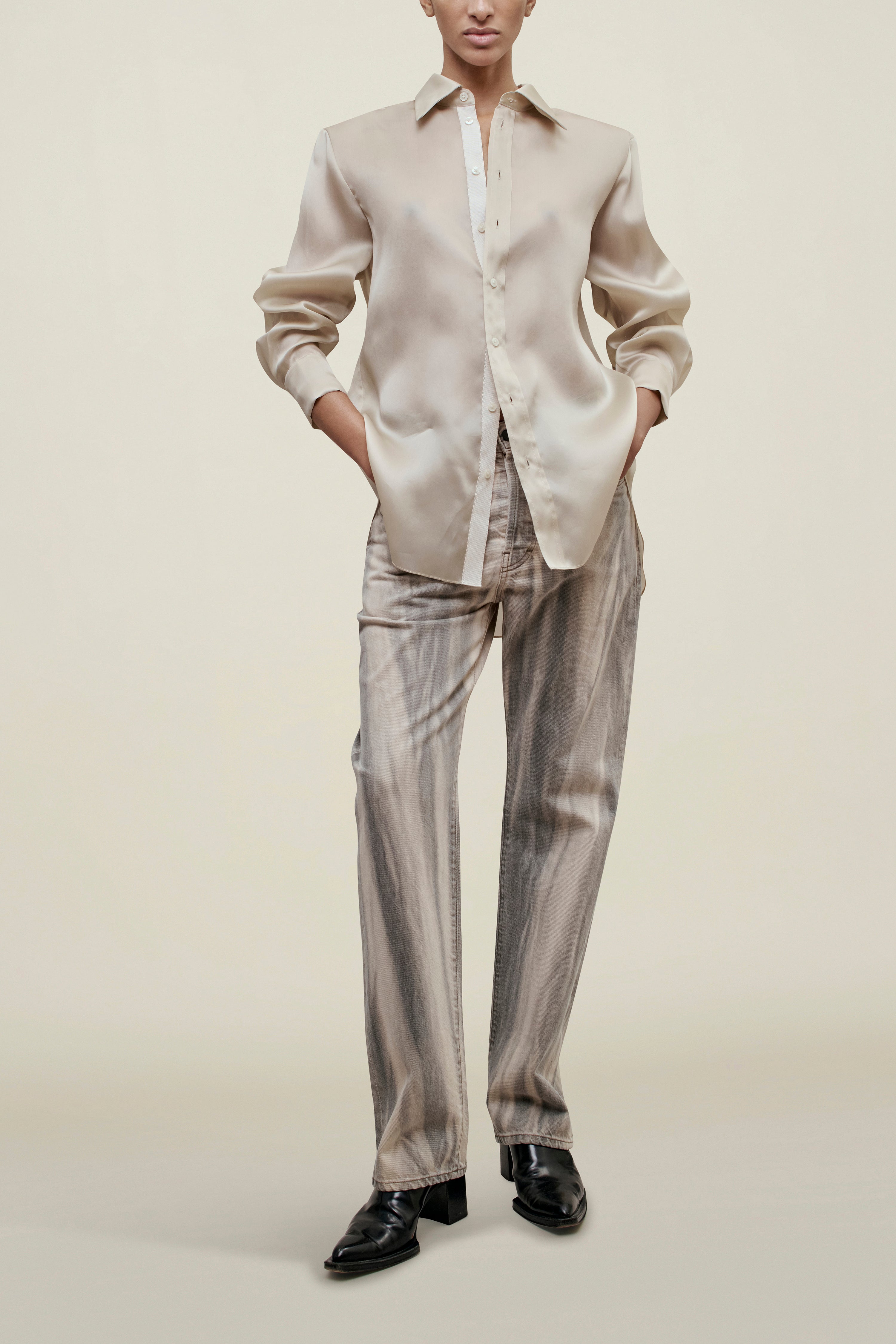 Dani Button Down in Satin Faced Organza