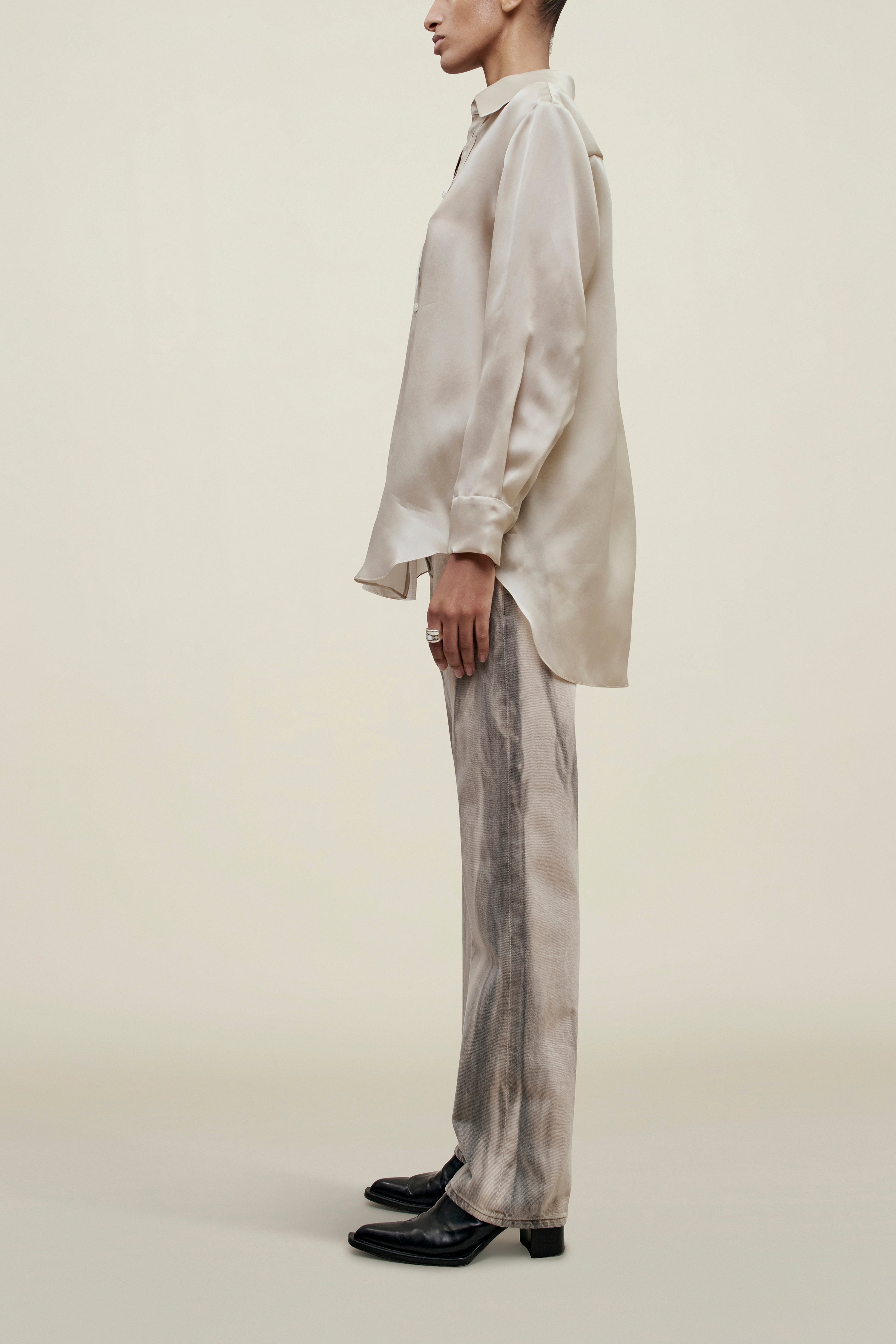 Dani Button Down in Satin Faced Organza