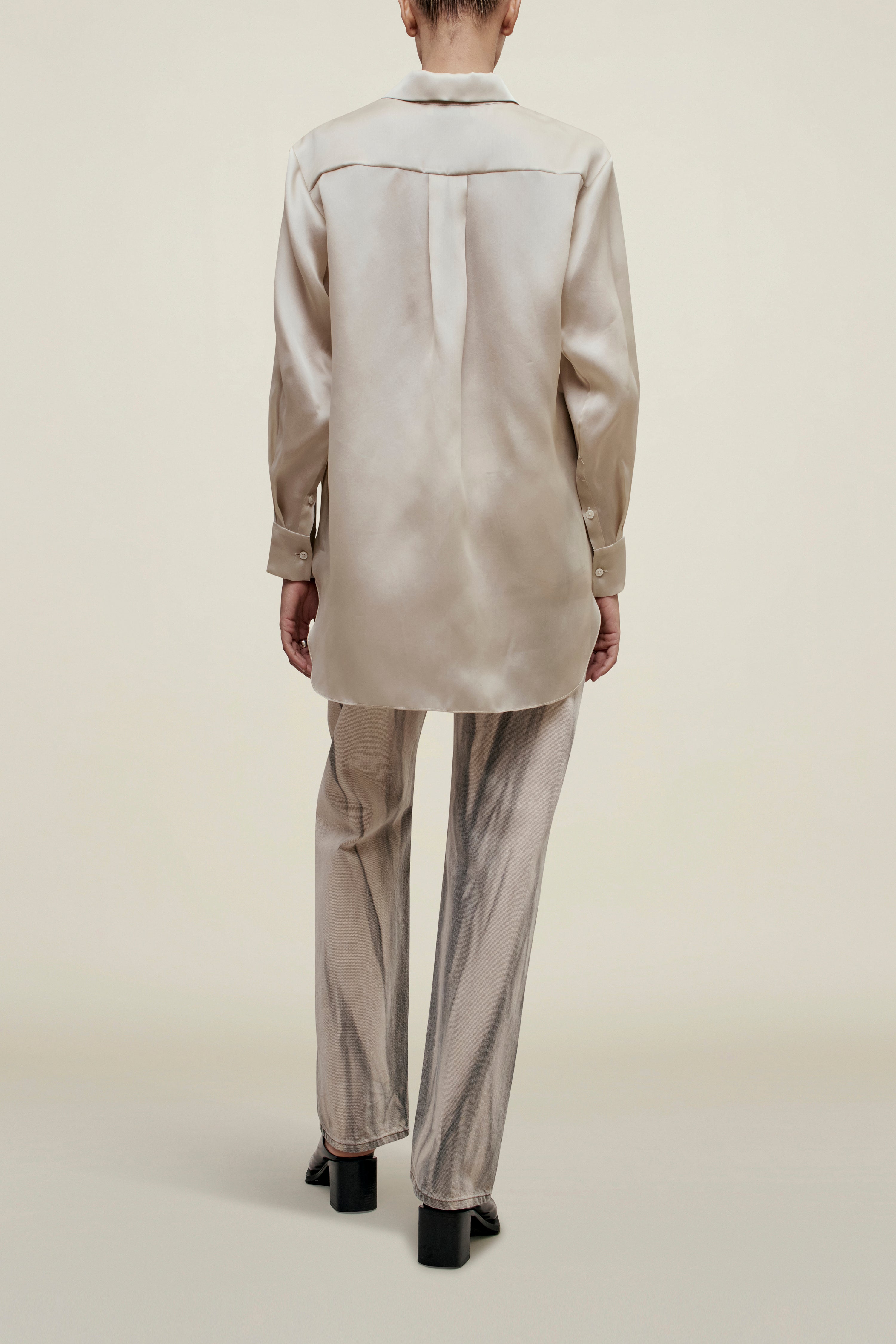 Dani Button Down in Satin Faced Organza