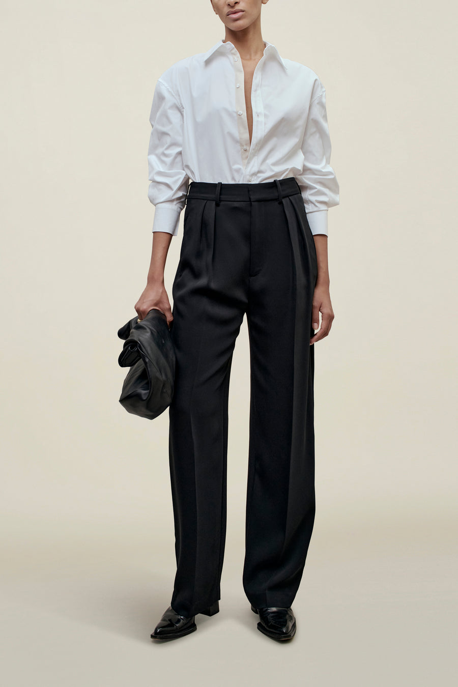 Aiden Pleated Trouser in Viscose Cady