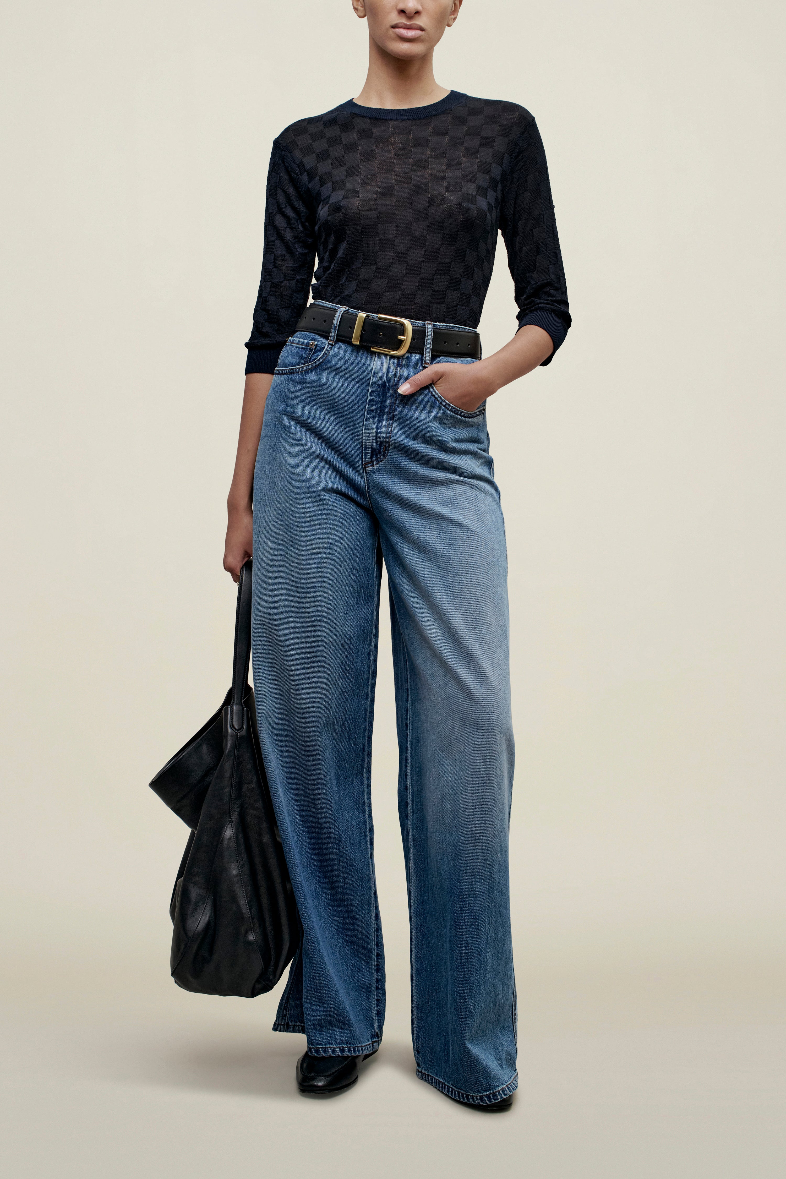 Lennon Crewneck Tee in Slinky Gingham