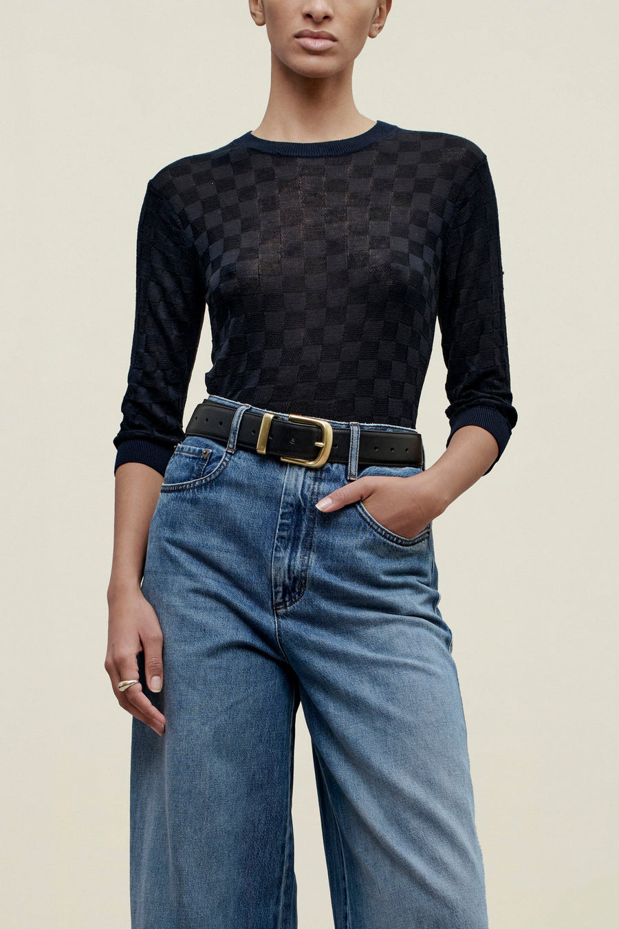 Lennon Crewneck Tee in Slinky Gingham